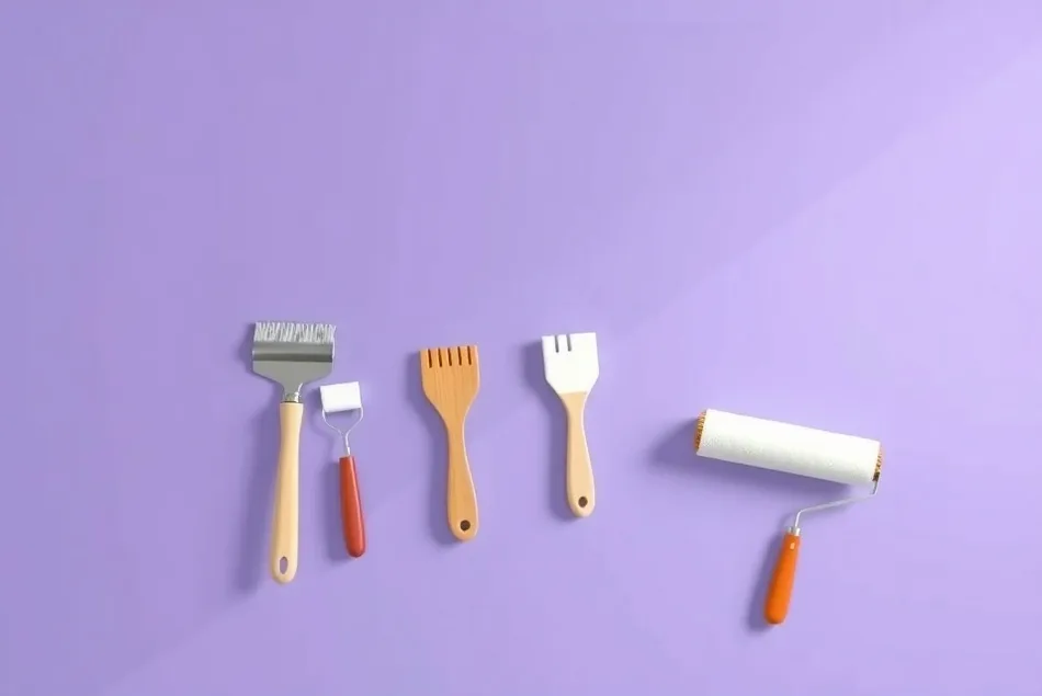 Outils de peinture disposés dans l'ordre des étapes du chantier
