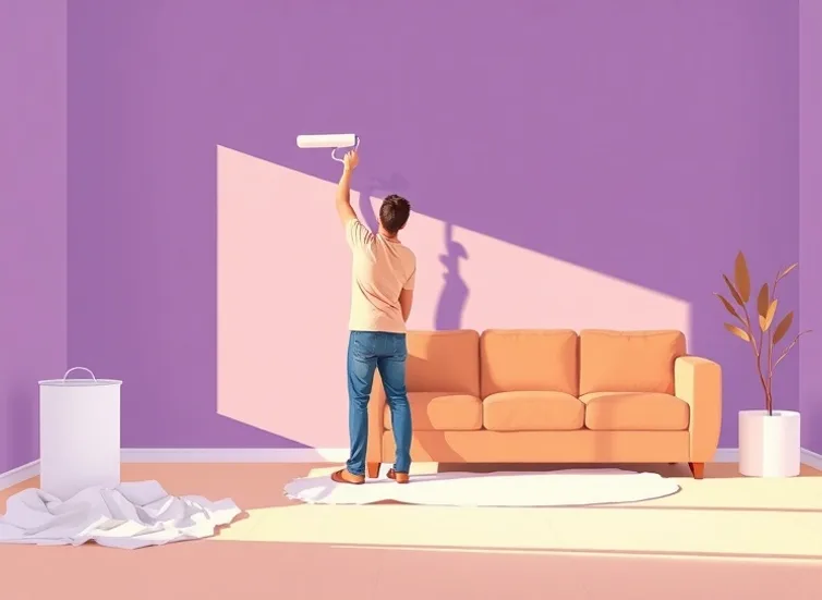 Peintre appliquant la peinture au rouleau sur un mur de salon