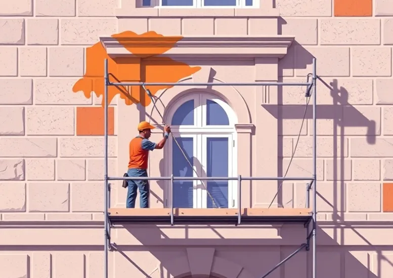 Ravalement de façade en pierre, nettoyage et application d'enduit