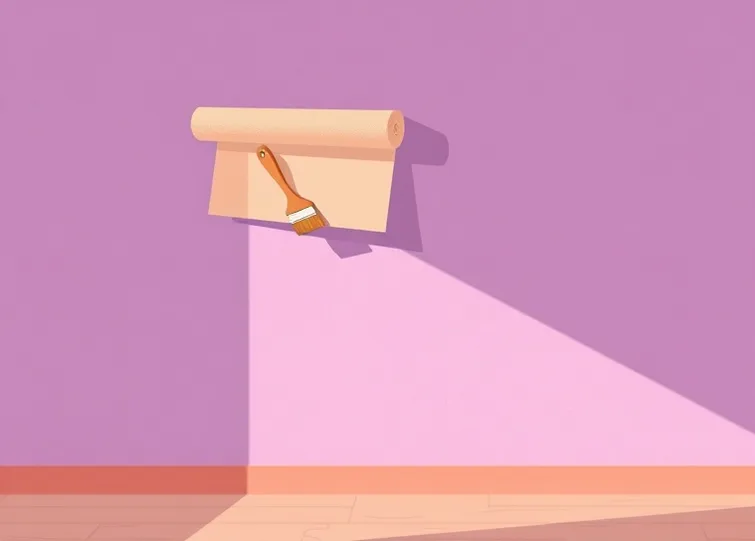 Pose de papier peint, rouleau et brosse à maroufler